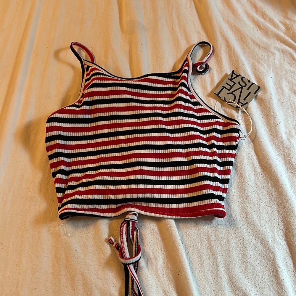 Red white and blue tie back crop top